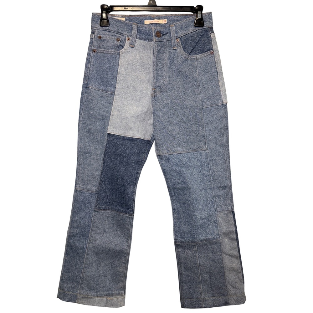 Levi's Premium Wedgie Bootcut Patchwork Cropped Jeans Blue Multi High Rise Levis